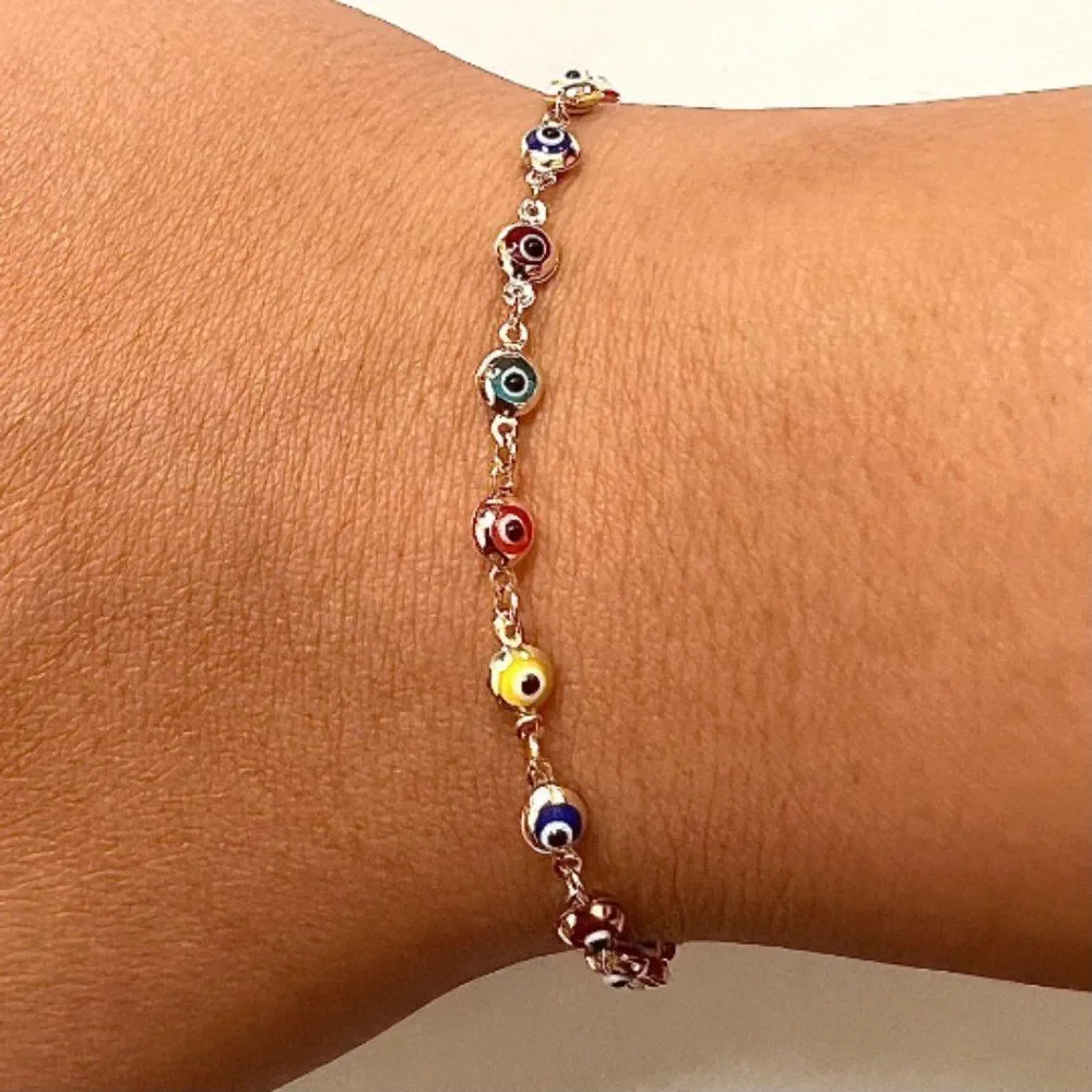14K Real Gold Rainbow evil Eye Bracelet | Birthday Gift for Her | Ideal Gift |
